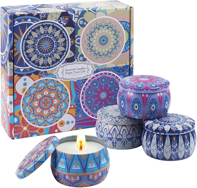 Scented Candles Gift Set for Home 4 Pack Large 4.4 Oz Soy Wax Candles, Aromatherapy for Relaxation & Stress Relief, Lavender Rose Lemon Fig, Long Lasting Birthday Gifts for Women, Her, Mother's Day