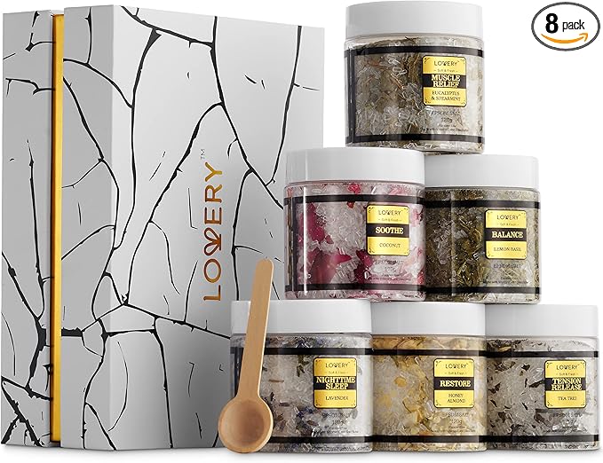 Mothers Day Gifts for Mom, Epsom Bath Salts Gift Basket Set, Self Care Salt with Essential Oil, Gifts for Women, Her, Mother, Lavender, Eucalyptus, Lemon, Coconut, Tea Tree, Honey Almond