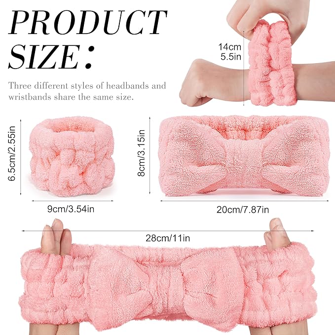 DiyJibb 9 Pcs Spa Headband for Washing Face,Skincare Headband and Wristband Set,Women Teen Girls Facial Hairbands for Washing Face, Makeup, Sports, Yoga (beige + dark pink + navy)