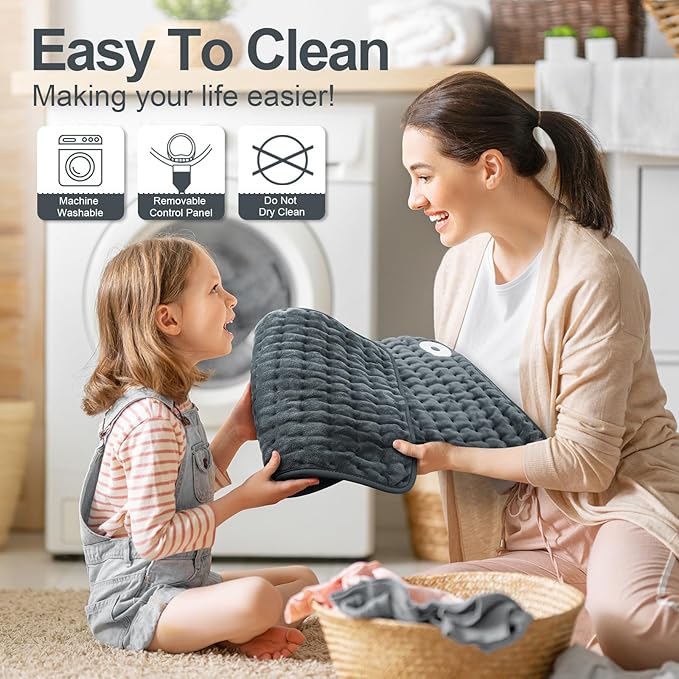 Heating Pad for Back, Electric Heating Pads for Cramps/Abdomen/Waist/Shoulder with 6 Heat Settings and Auto-Off, Moist/Dry Heat pad, Mothers Day Gifts for Mom Women Wife Grandma, 12" x 24" (Dark Gray)