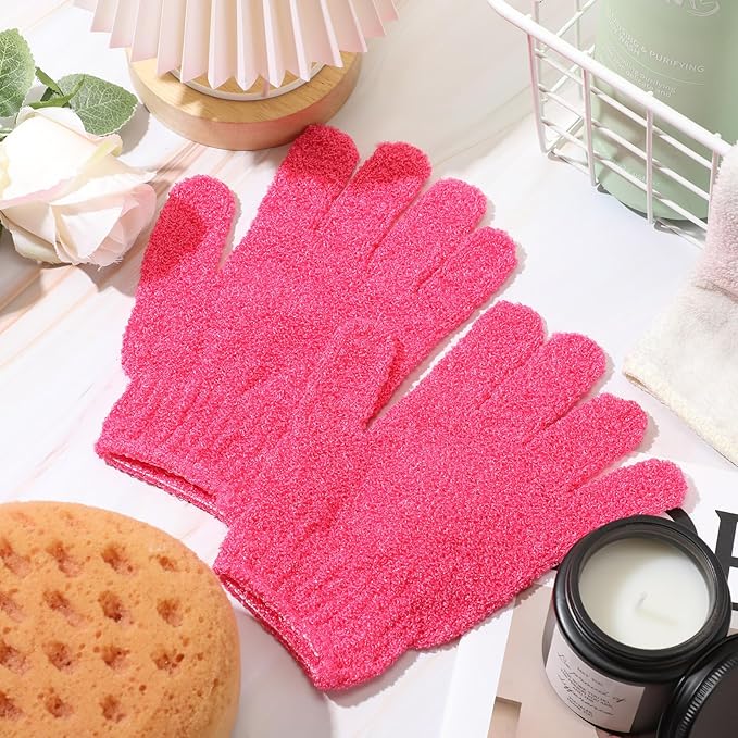 Ramede 30 Pair Exfoliating Glove Double Sided Exfoliating Bath Gloves Pack Nylon Colorful Shower for Men Women Beauty Spa Massage Shower Deep Clean Body Skin Bathing Scrubber Disposable(Rose Red)