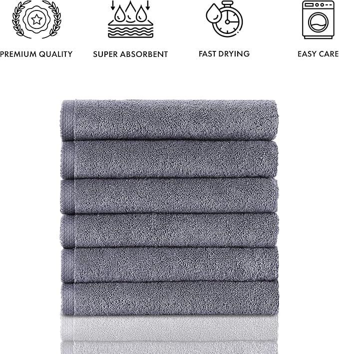 Classic Turkish Towels CTT - Premium 6 Piece Hand Towels Set, 100% Turkish Cotton, Quick Dry & Comfy Towels for Hotel & Spa, Highly Absorbent | 16"x28" (Grey)