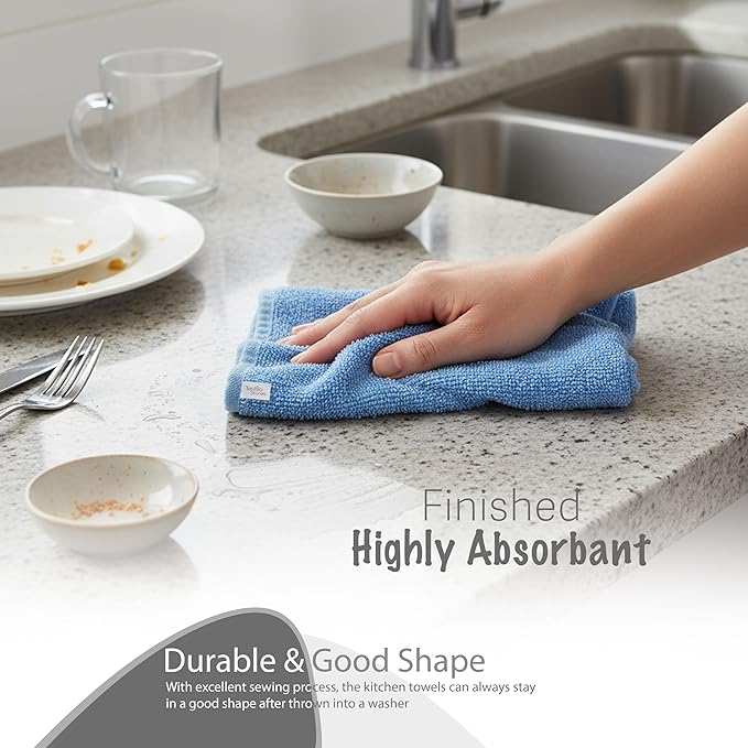 Basic Wash Cloths 12x12 Inches – Pack of 12 – Blue Color – Soft and Absorbent Multipurpose Cotton Washcloths for Bathroom, Spa, Gym, Salon, Hotel, and Everyday Use
