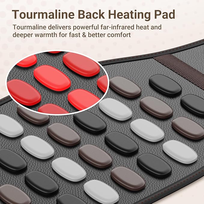 Comfytemp Far Infrared Back Heating Pad for Lower Back, FSA Eligible HSA 50 Tourmaline Natural Stones Deeper FIR Heated Waist Belt, 6 Heat 8 Timer, Birthday Gifts for Mom Dad(No Massage or Battery)