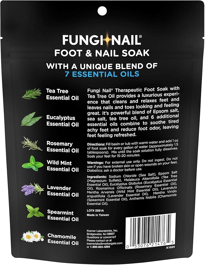 Fungi-Nail Foot & Nail Soak with Tea Tree Oil - Moisturize, Reduce Foot Odor, & Soothe Aching Feet - A Therapeutic Blend of Rich Mineral Epsom Salt, Pure Sea Salt, and 7 Essential Oils - 1 Pound