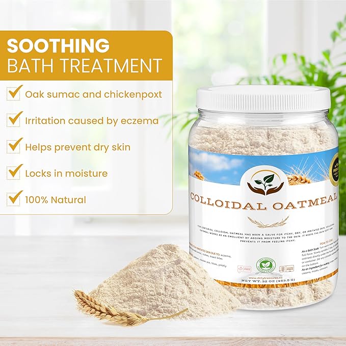 Dirty Treasures Colloidal Oatmeal Bath | Eczema & Itchy Skin Relief | Baby-Safe, 100% Natural, Fragrance-Free | 2 lb (32oz) (Pack of 2)