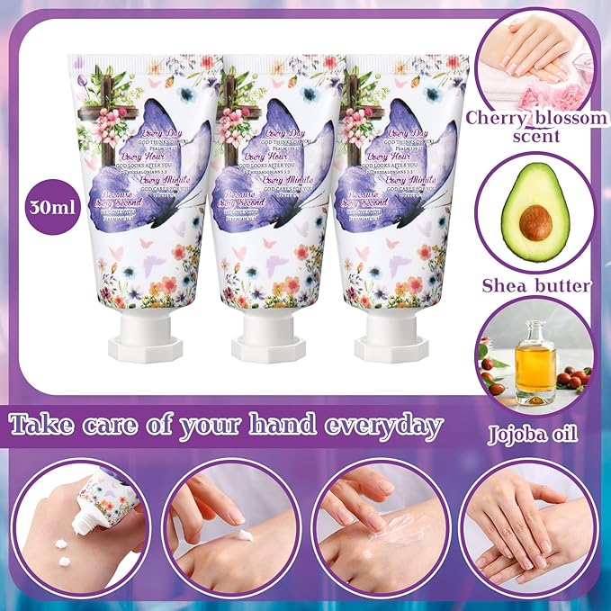 50 Pack Christian Hand Lotion Bulk Gifts for Women Mother's Day Gifts Bible Mini Travel Hand Lotion for Women Church Appreciation(Butterfly)