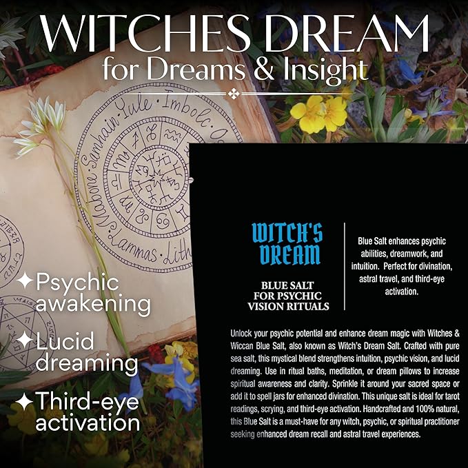 Blue Witch's Dream Sea Salt for Psychic Vision & Astral Travel Rituals – Natural Real Salt Ideal for Divination & Third-Eye Activation – Resealable Bag, Witches & Wiccan