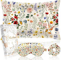 Miss Adola 1Pack Mulberry Silk Pillow Case for Hair and Skin Standard 26"x20" Silk Pillowcase with Eye Mask & Scrunchie Soft Silk Pillowcase Sleeping for Women, Wife, Female - Flower Floral