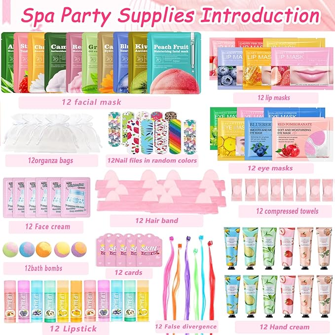 156 Pcs Spa Party Supplies Bulk Gifts for Women, Include Facial Mask, Face Cream, Hand Creams, Lip Balms, Under Eye Patches, Lip Mask, Foot Bath Bombs, Sleepover Spa Party Favors