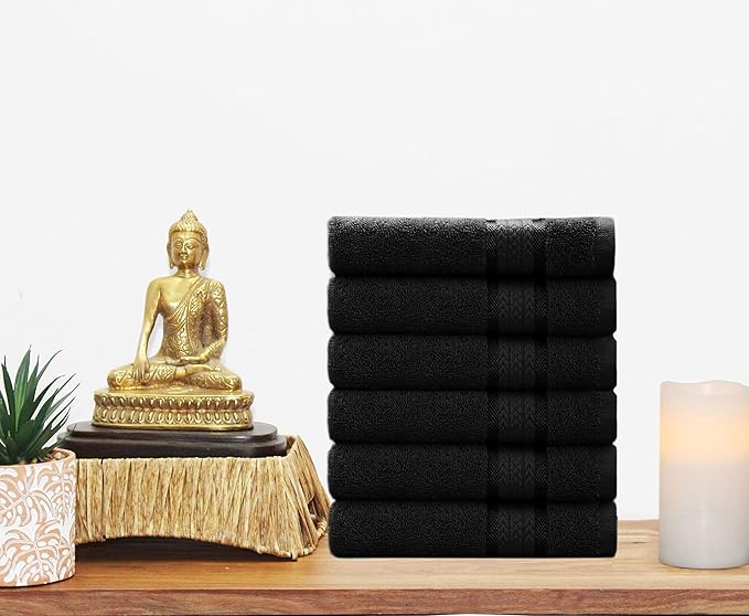 COTTON CRAFT Ultra Soft Hand Towels - 6 Pack -16x28-100% Cotton Face Towel Set - Absorbent Quick Dry Everyday Luxury Hotel Bathroom Kitchen Spa Gym Shower Pool Camp Travel Picnic - 580 GSM - Black