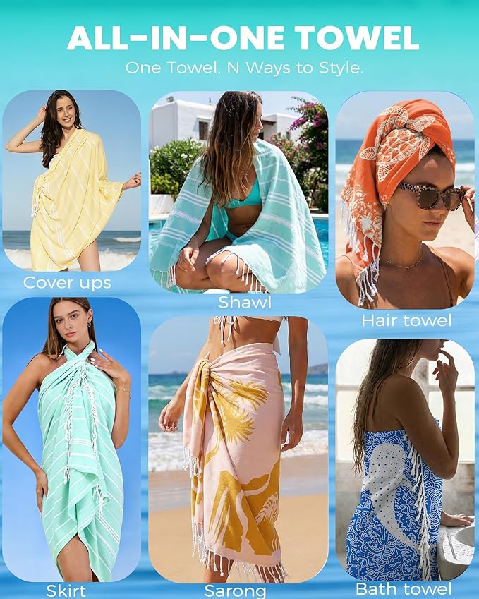 Antfuny 2 Pack Turkish Beach Towel Quick Dry Absorbent Lightweight Thin Bathroom Bath Pool Swim Towels Extra Large Oversized Sand Free Towel Beach Accessories Essentials Stuff Adults Gift Orange Teal