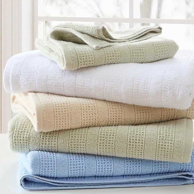 Martha Stewart - Bath Towels, Soft & Absorbent 100% Cotton Towels, Solid 500 GSM, 6-Piece Bathroom Towel Set with Textured Weave (Bedford Cottage Blue)