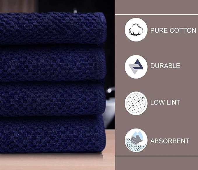 COTTON CRAFT Waffle Bath Towel - Set of 4 Luxurious Euro Spa Waffle Weave Towels - 100% Ringspun Cotton - Super Absorbent Quick Dry Bath Shower Towels - Oversized 30 inches x 56 inches - Navy