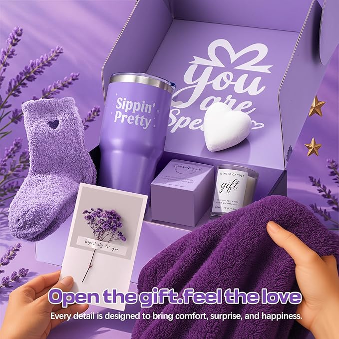 Mothers Day Gifts for Mom Wife Women Sister Her - Spa Gift Basket: Birthday, Christmas, Thanksgiving, Galentines, Valentine's Day, Get Well | Self-Care Set with Cozy Blanket, Scented Candle, Tumbler