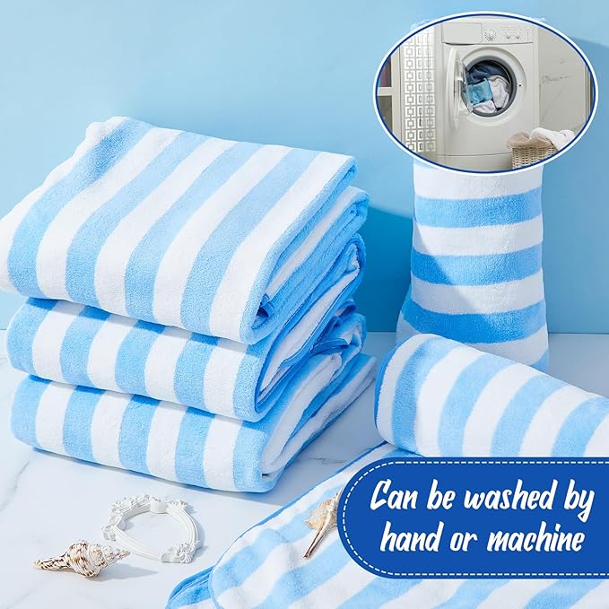 SmoothNovelty 16 Pack Microfiber Bath Towels Bulk 27'' x 60'' Oversized Size Bath Towel Highly Absorbent Extra Large Soft Drying for Beach Shower Summer Salon Sport Gym Party (Stripes,Light Blue)