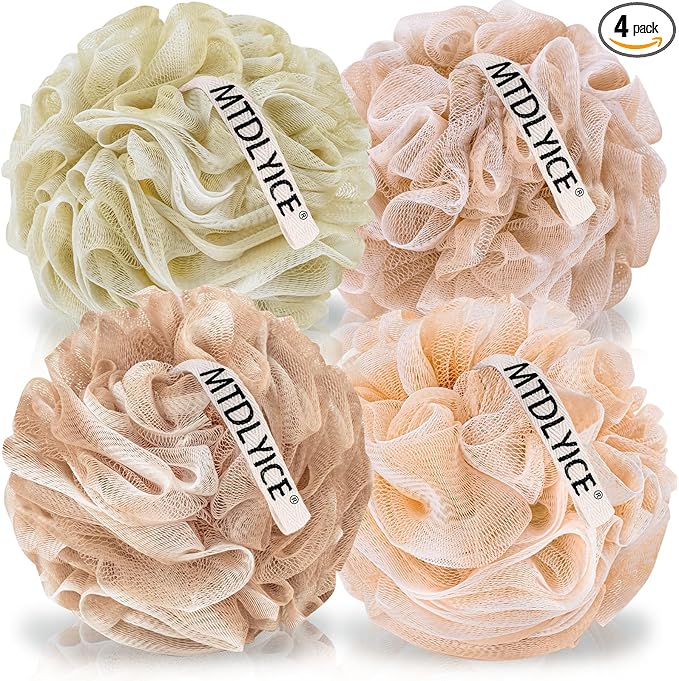 MTDLYICE Loofah Sponge, XL Large Loofah 75g 4 Pack, Bath Sponge Soft Mesh Shower, Body Scrubber, Loofah for Men, Bath Accessories Body wash Foaming (Beige)