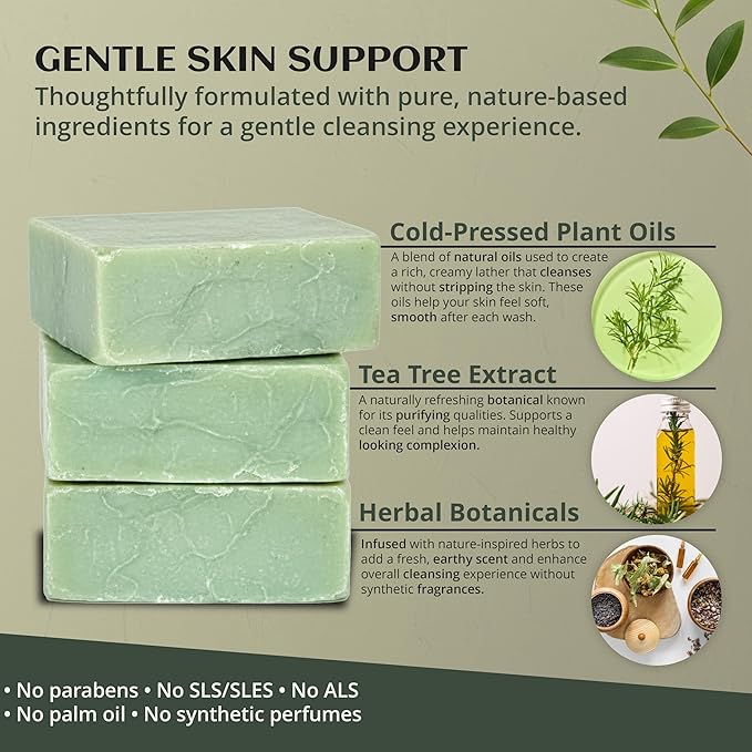 Dr.Ancient Tea Tree Soap Bar, Organic Soap Bars Handcrafted the Traditional Way, Natural Chemical-Free, Vegan, Used for Face and Body, Deep Cleansing, and Nourishing Daily Skin