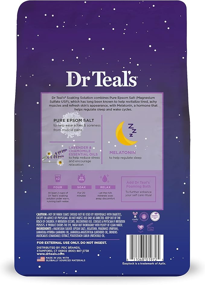 Dr Teal's Epsom Salt Soak, Lavender & Chamomile, 3 lbs | Pack of 2 | Sleep Blend | With Melatonin | Essential Oils