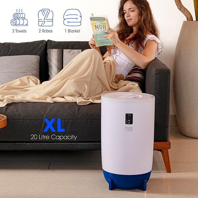 PureClean Towel Warmer Bucket, Portable Blanket Heater for Bathroom and Spa, Customizable Fragrance, Auto Shut-Off, Fits 2 Large Towels, Blankets and Bathrobes, LED Display, Adjustable Timer, Blue
