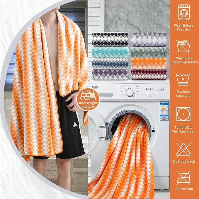 8 Piece Bathroom Towel Set |2 Oversized Bath Towels,2 Hand Towels,4 Washcloths| 600GSM Soft Hotel Towel Set Extra Large Bath Sheet for Bathroom,Highly Absorbent Quick Dry Bath Towel Collections,Orange
