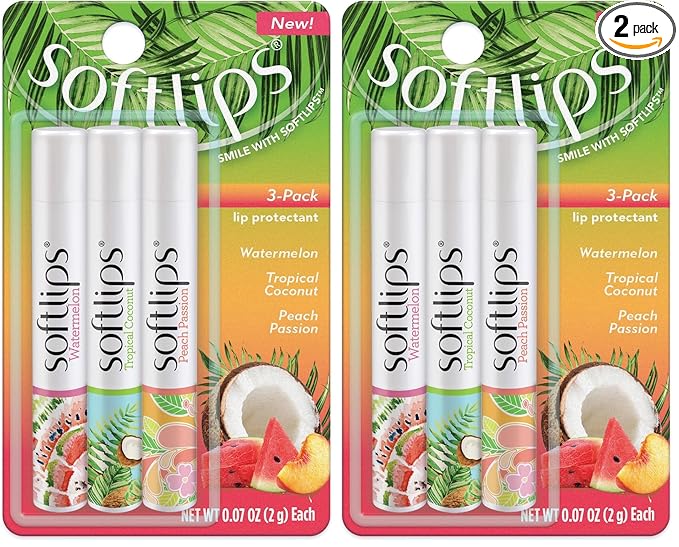 Softlips Daily Lip Moisturizer For Very Dry Lips, Tropical Flavored Lip Balms, Hydrates, Soothes & Prevents Dry, Chapped Lips, Smooth Glide Formula, Dermatologist Tested, Pack of 6 Chap Sticks
