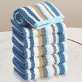 VOOVA & MOVAS Striped Wash Cloths Set, 6PC Bathroom Washcloths - 100% Cotton | Quick Dry | Soft | Absorbent, 13"x13" Wash Cloth, Luxury Towel Set for Guest, Blue+Gray+Beige Stripe