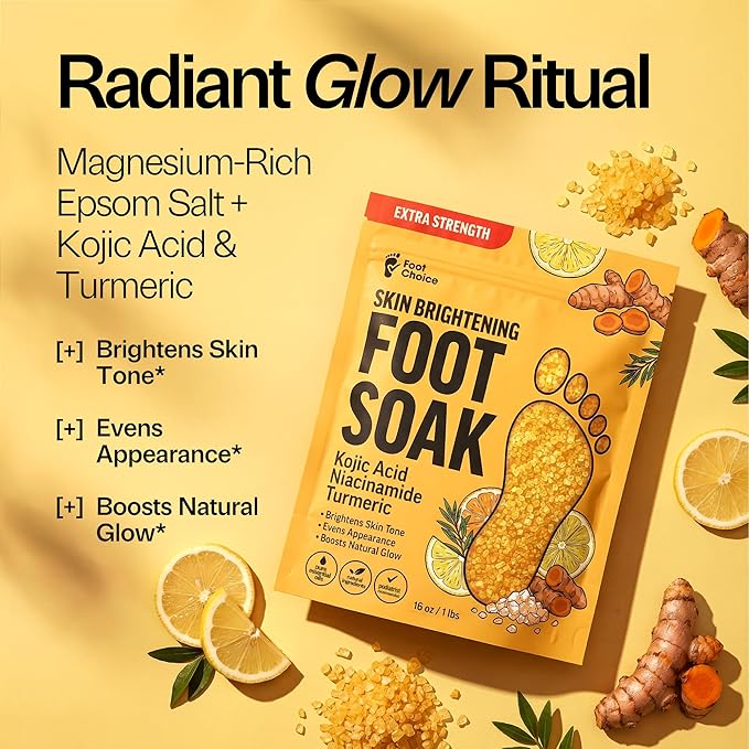 Skin Brightening Foot Soak with Kojic Acid & Niacinamide - Evens Skin Tone, Boosts Glow & Softens Calluses - Turmeric & Vitamin C - 1lb