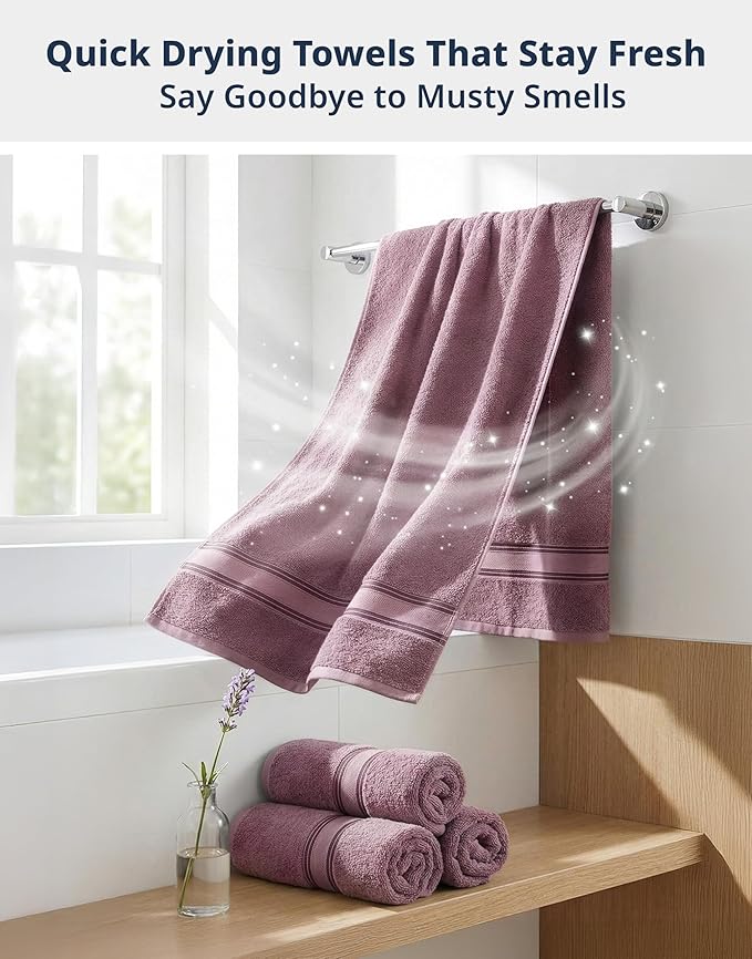 LANE LINEN 100% Cotton Large Bath Towels Set of 4 (28"x54") - Zero Twist, Mercerized Cotton Bathroom Towel 4 Pack - Quick Dry, Soft & Absorbent Large Towels Set - Oeko Tex Certified - Wishful Mauve