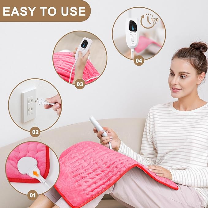 Deepsoon Heating Pad,Electric Heating Pads for Back,Neck,Moist Heating Pad for Abdomen Shoulder Knee Legs,Dry/Moist Heat&Auto Shut Off,Mother's Day Birthday for Men and Women,Fuchsia,24x20 Inch