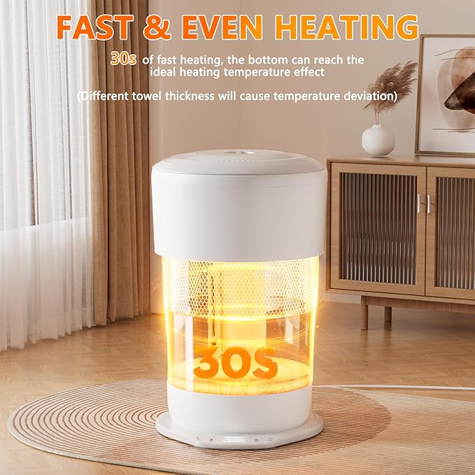 Foldable Towel Warmer for Bathroom, Large Towel Warmer Bucket, Auto Shut Off, Time Setting and Ambient Lighting, Fits Up to Two 40"X70" Oversized Towels, Bathrobes, Blankets