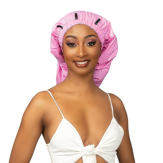 Esha Girl - Shower Cap for Extra Long Hair, Braids, Locs, Twists – Waterproof – Snug Fit Guarantees No Leaks – Easy Button Up (Light Blue, Long (22.3" x 9"))