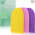 African Net Sponge Exfoliating Gloves, 3-Pack Bath Mitts for Deep Cleaning & Dead Skin Removal, Assorted Colors (Pink, Yellow, Purple)