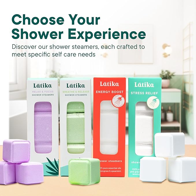 Latika Shower Steamer - Aromatherapy Cubes with Lemongrass & Spearmint Essential Oils for Stress & Anxiety Relief, Uplifting Energy - Long-Lasting Scent Steamers for Women and Men