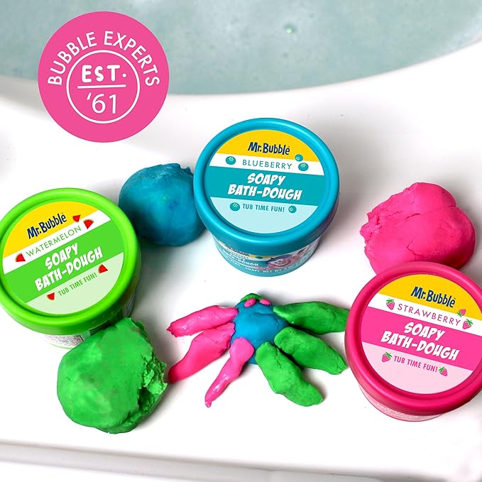 Mr. Bubble Soapy Bath Dough, Three Assorted Colors and Scents, Pack of 6