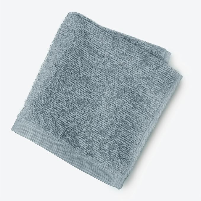 Welhome James 100% Cotton Textured Stripe Towel Set - 6 Piece Set of 2 Bath Towels, 2 Hand Towels, 2 Washcloths, Soft & Absorbent, Dusty Blue