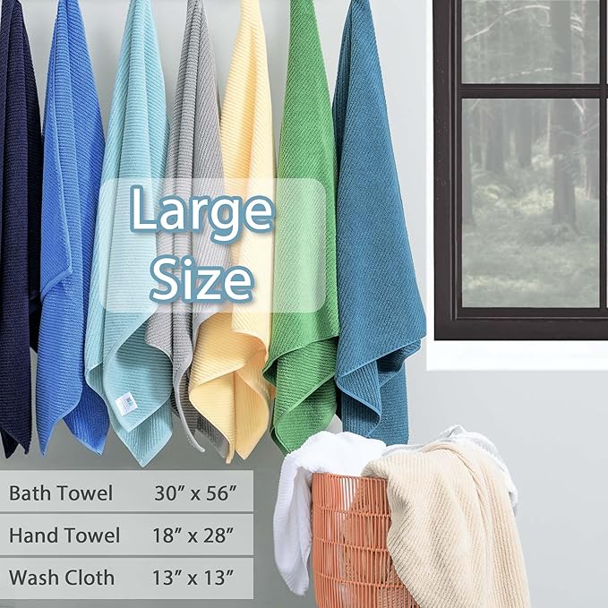 VOOVA & MOVAS Blue Towels Bathroom Sets, 100% Cotton | Lightweight | Soft | Quick Dry | Thick, Towel Set of 6, 2 Large Bath 30"x56", 2 Hand 18"x28", 2 Wash Cloths 13"x13", Denim Blue Towel Gift