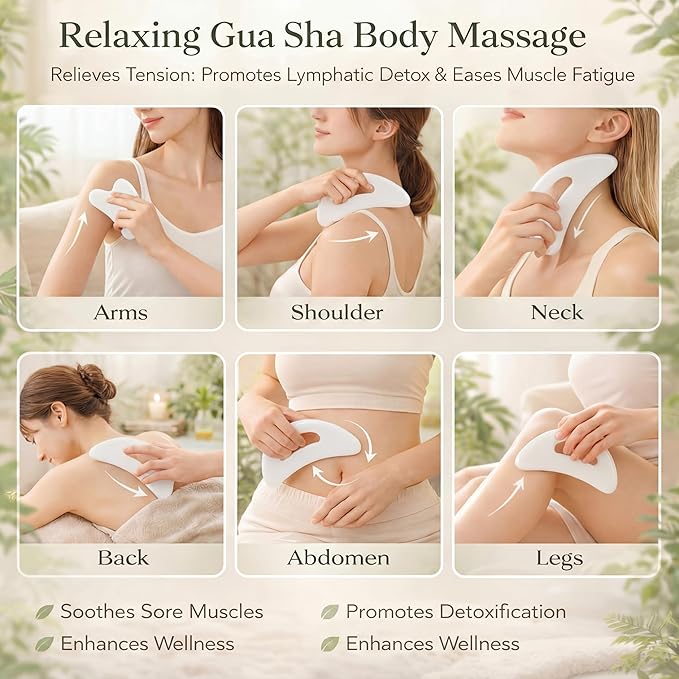 BBTO 2 Pcs Body Gua Sha Tool Large Resin Scraping Tools with Handle for Back, Neck, Face, Leg - Lymphatic Drainage, Cellulite Removal, Muscle Relief (White)