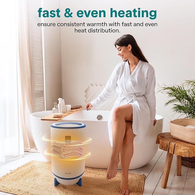 SereneLife Towel Warmer Bucket Style - Portable Blanket Heater for Spa and Bathroom, Large Capacity, Customizable Fragrance, Auto Shut-Off, Fits 2 Large Towels or Blankets, One-Touch Control