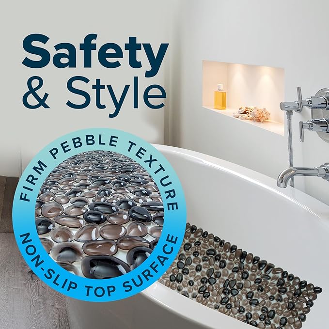 SlipX Solutions Non Slip Pebble Bath Mat for Shower & Bathtub 38x17 | River Rock Look | Accupressure | Massage Bath Mats for Tub | 188 Suction Cups | Machine Washable, Bronze Pebbles