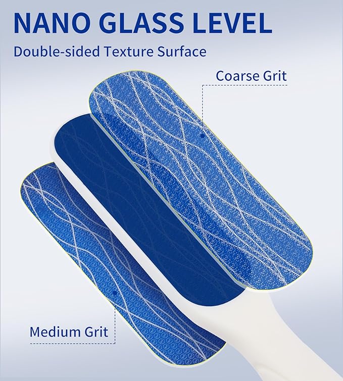Nano Glass Foot File, Double-Sided Foot Callus Remover Feet Scrubber Hard & Dead Skin Hygienic Pedicure Tool in Shower Heel Scraper for Cracked Heels Smooth Feet Care Lima para Los pies (White)