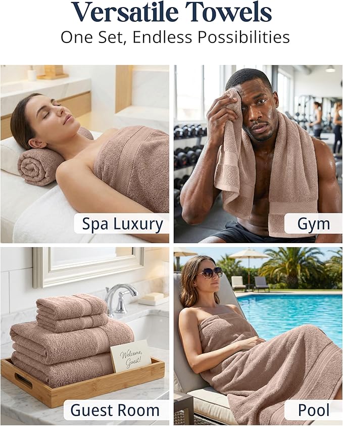 LANE LINEN 100% Cotton Towels Set - 16 Piece value pack - Soft, Absorbent & Durable - 4 Bath, 8 Washcloths, 4 Hand Towels for Bathroom - Ideal for Home, Spa & Gym - Quality You Can Trust - Taupe