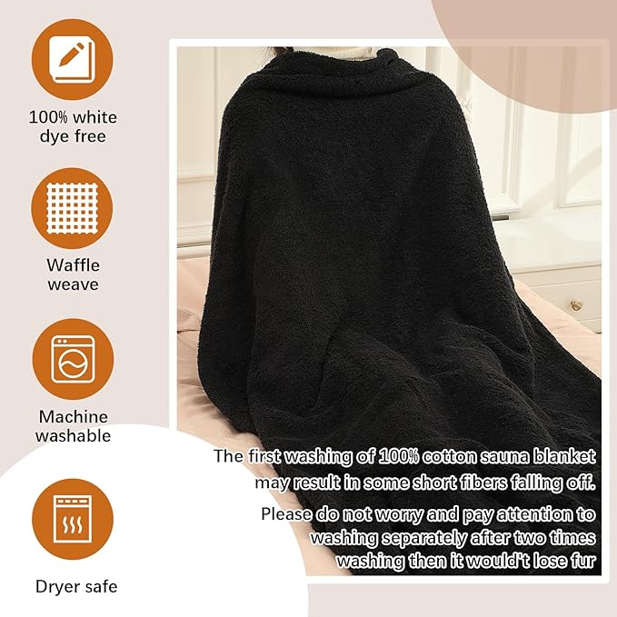 HunnmingRe Infrared Sauna Blanket Towel Inserted, 35 x 70”Cotton Sweat Absorbent Mat, Reusable Machine Washable Cover for for Home Spa, Gym, Pool, Sauna Blanket Accessories(Black)