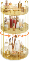 Rotating Makeup Organizer Countertop,Skincare Organizers,Spinning Perfume Tray Stand,Makeup Storage Organizer for Vanity,Bathroom Organizer and Storage,Lazy Susan,3 Tier,Gold