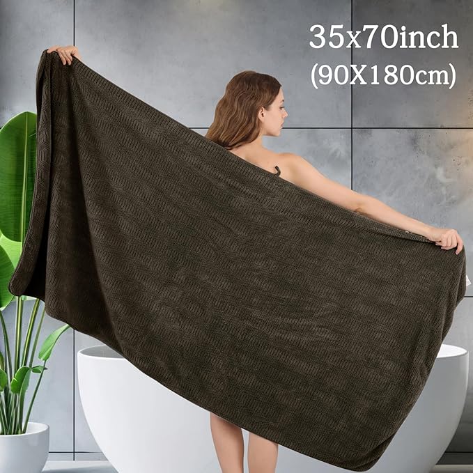 8 Piece Bath Towel Set-2 Oversized Bath Sheets(35"x70"),2 Hand Towels,4 Washcloths-Extra Large Microfiber Towel Sets,Less Lint Highly Absorbent & Quick Dry Bath Towels for Bathroom Gym Pool,Brown