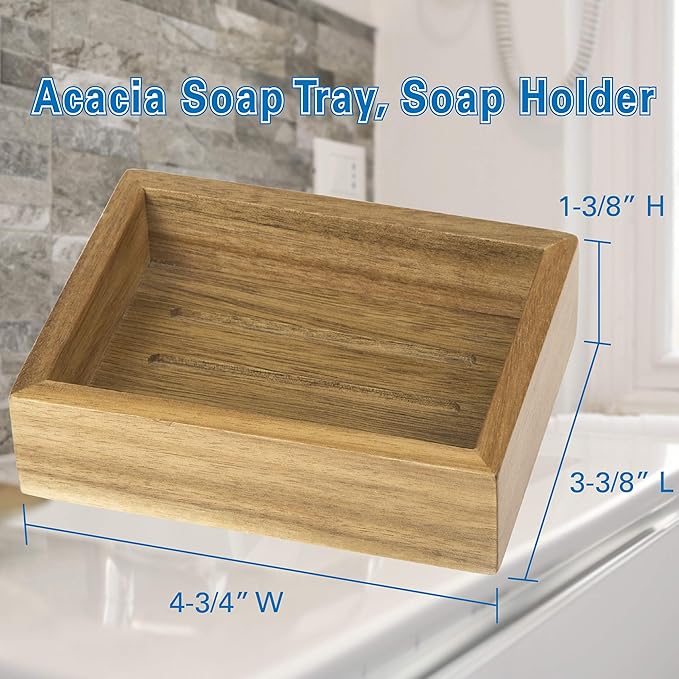 Creative Home 63068 Acacia Bath Rectangular Soap Dish, Soap Tray, Holder