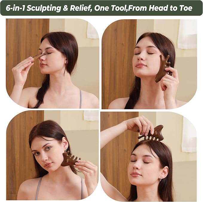 Mother’s Day Gift for Mom, Relaxation Gifts Set, Wooden Gua Sha Tool Set – Face & Scalp Manual Guasha Massager for Tension Relief, Portable Mini Wooden Massage Comb, Self Care Gift-Ready Box
