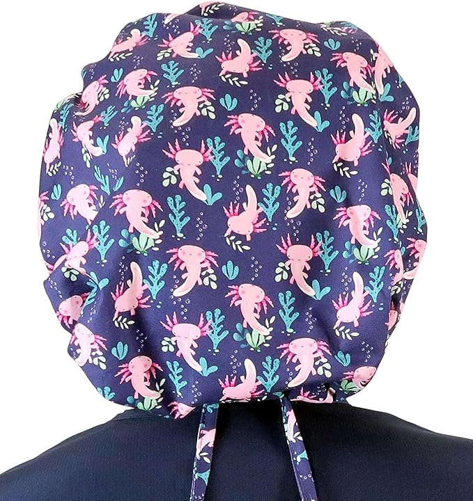 Sparkling EARTH Banded Bouffant Surgical Scrub Ponytail Working Caps and Built-in Sweatband - 100% Cotton - Made in The USA