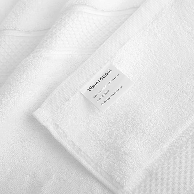 Fluffy Cotton Bath Towels Set650GSM,2-Piece Set, Thickened and Enlarged(31.5x63 inches),Super Absorbent,Soft,Suitable for Hotel, Bathroom, Swimming Pool, SPA,Gift(White)