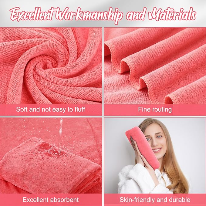 SmoothNovelty 16 Pack Microfiber Bath Towels Bulk 27'' x 60'' Oversized Beach Towel Highly Absorbent Extra Large Soft Drying for Shower Pool Salon Sauna Bathroom Gym Party (Simple,Pink)